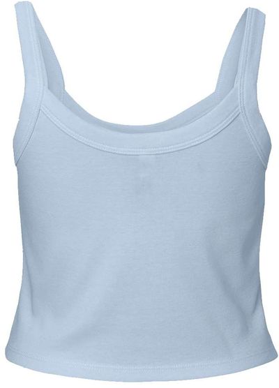 Am image of a Custom Bella and Canvas Womens Micro Rib Spaghetti Strap Tank in Solid Baby Blue!
