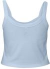 Am image of a Custom Bella and Canvas Womens Micro Rib Spaghetti Strap Tank in Solid Baby Blue!