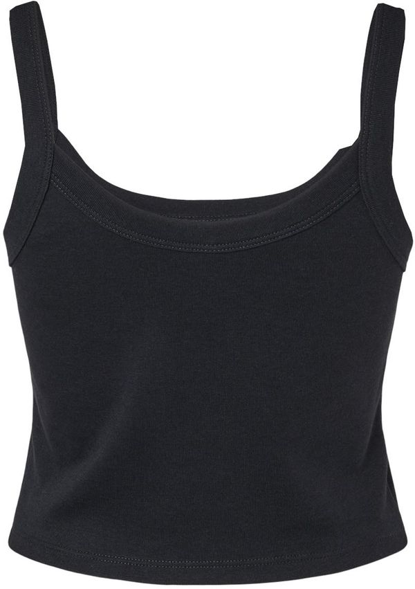 Am image of a Custom Bella and Canvas Womens Micro Rib Spaghetti Strap Tank in Solid Black Blend!