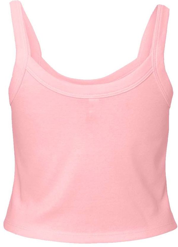 Am image of a Custom Bella and Canvas Womens Micro Rib Spaghetti Strap Tank in Solid Pink Blend!