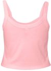 Am image of a Custom Bella and Canvas Womens Micro Rib Spaghetti Strap Tank in Solid Pink Blend!