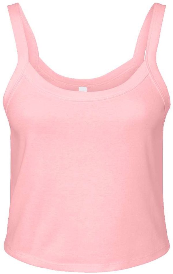 Am image of a Custom Bella and Canvas Womens Micro Rib Spaghetti Strap Tank in Solid Pink Blend!