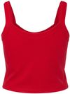 Am image of a Custom Bella and Canvas Womens Micro Rib Spaghetti Strap Tank in Solid Red Blend!