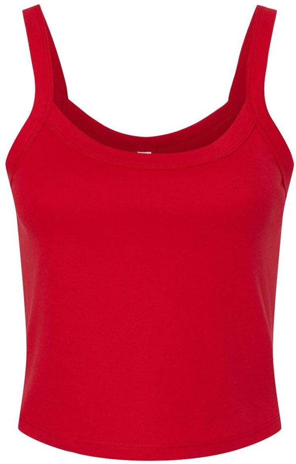 Am image of a Custom Bella and Canvas Womens Micro Rib Spaghetti Strap Tank in Solid Red Blend!
