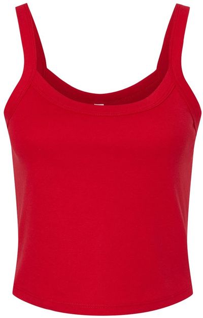 Am image of a Custom Bella and Canvas Womens Micro Rib Spaghetti Strap Tank in Solid Red Blend!