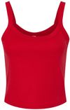 Am image of a Custom Bella and Canvas Womens Micro Rib Spaghetti Strap Tank in Solid Red Blend!