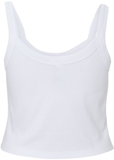 Am image of a Custom Bella and Canvas Womens Micro Rib Spaghetti Strap Tank in Solid White Blend!