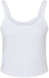 Am image of a Custom Bella and Canvas Womens Micro Rib Spaghetti Strap Tank in Solid White Blend!