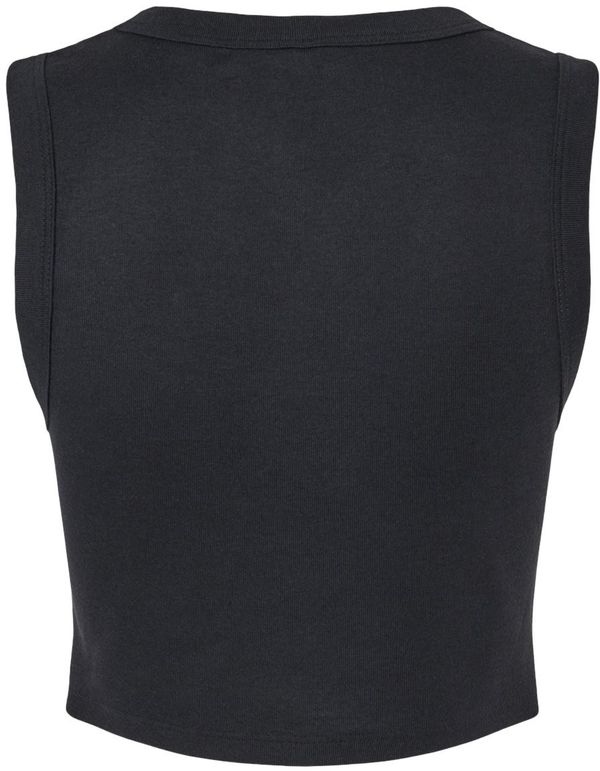 Am image of a Custom Bella and Canvas Womens Micro Rib Muscle Crop Tank in Solid Black Blend!