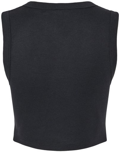 Am image of a Custom Bella and Canvas Womens Micro Rib Muscle Crop Tank in Solid Black Blend!