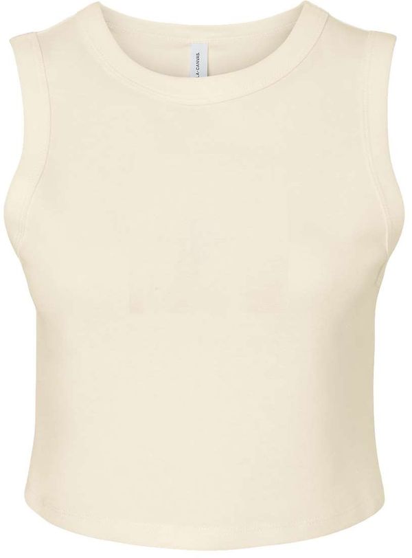 Am image of a Custom Bella and Canvas Womens Micro Rib Muscle Crop Tank in Solid Natural Blend!