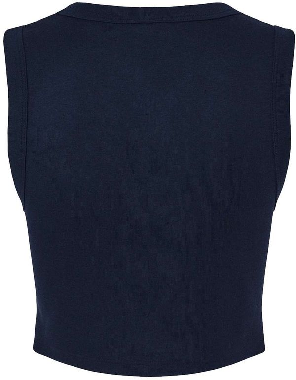 Am image of a Custom Bella and Canvas Womens Micro Rib Muscle Crop Tank in Solid Navy Blend!