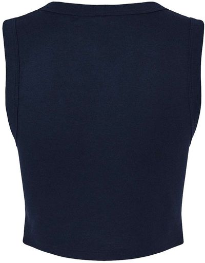 Am image of a Custom Bella and Canvas Womens Micro Rib Muscle Crop Tank in Solid Navy Blend!