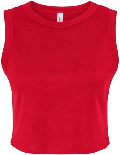Am image of a Custom Bella and Canvas Womens Micro Rib Muscle Crop Tank in Solid Red Blend!