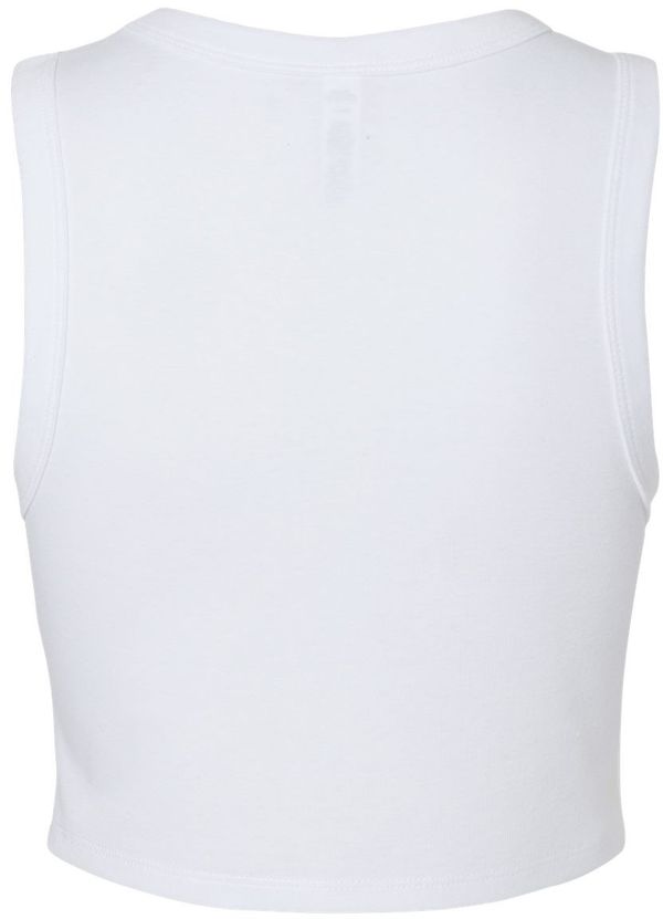 Am image of a Custom Bella and Canvas Womens Micro Rib Muscle Crop Tank in Solid White Blend!