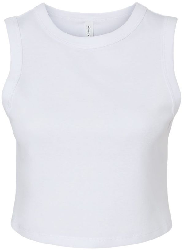 Am image of a Custom Bella and Canvas Womens Micro Rib Muscle Crop Tank in Solid White Blend!