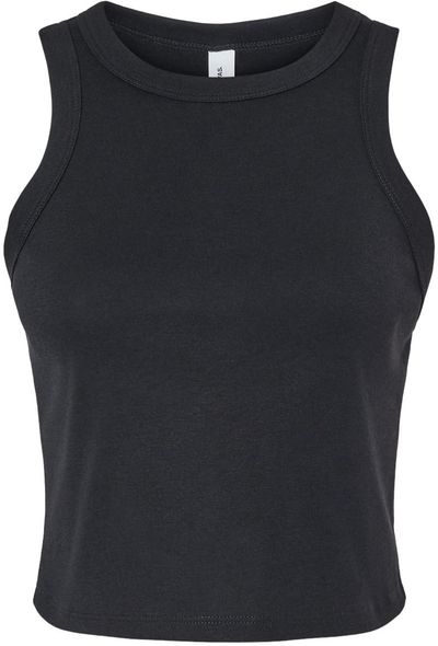Am image of a Custom Bella and Canvas Womens Micro Rib Racer Tank in Solid Black Blend!
