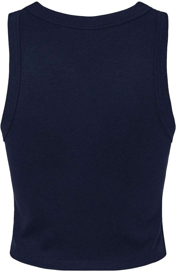 Am image of a Custom Bella and Canvas Womens Micro Rib Racer Tank in Solid Navy Blend!