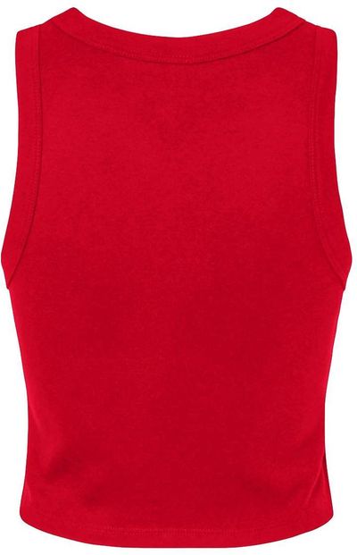 Am image of a Custom Bella and Canvas Womens Micro Rib Racer Tank in Solid Red Blend!