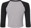 Am image of a Custom Bella and Canvas Womens Micro Rib Raglan Sleeve Baby Tee in Athletic Heather/Black!