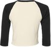 Am image of a Custom Bella and Canvas Womens Micro Rib Raglan Sleeve Baby Tee in Natural/Black!