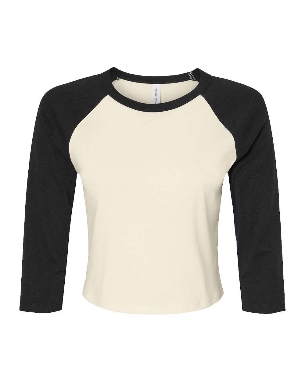 Bella and Canvas Womens Micro Rib Raglan Sleeve Baby Tee in Natural/Black