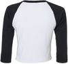 Am image of a Custom Bella and Canvas Womens Micro Rib Raglan Sleeve Baby Tee in White/Black!