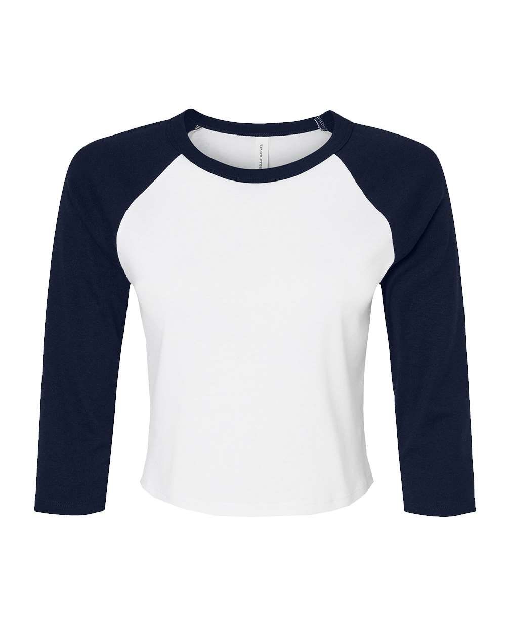 Bella and Canvas Womens Micro Rib Raglan Sleeve Baby Tee in White/Navy