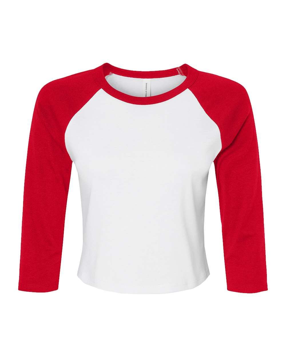 Bella and Canvas Womens Micro Rib Raglan Sleeve Baby Tee in White/Red