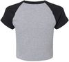 Am image of a Custom Bella and Canvas Womens Micro Rib Raglan Baby Tee in Athletic Heather/Black!