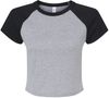 Am image of a Custom Bella and Canvas Womens Micro Rib Raglan Baby Tee in Athletic Heather/Black!