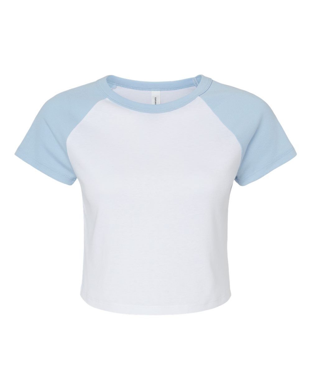 Bella and Canvas Womens Micro Rib Raglan Baby Tee in White/Baby Blue