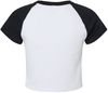 Am image of a Custom Bella and Canvas Womens Micro Rib Raglan Baby Tee in White/Black!
