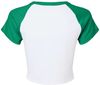 Am image of a Custom Bella and Canvas Womens Micro Rib Raglan Baby Tee in White/Kelly!