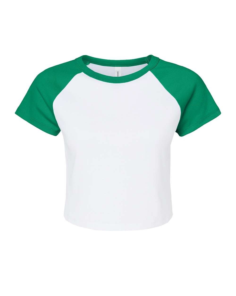Bella and Canvas Womens Micro Rib Raglan Baby Tee in White/Kelly