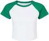 Am image of a Custom Bella and Canvas Womens Micro Rib Raglan Baby Tee in White/Kelly!