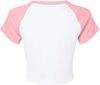 Am image of a Custom Bella and Canvas Womens Micro Rib Raglan Baby Tee in White/Pink!
