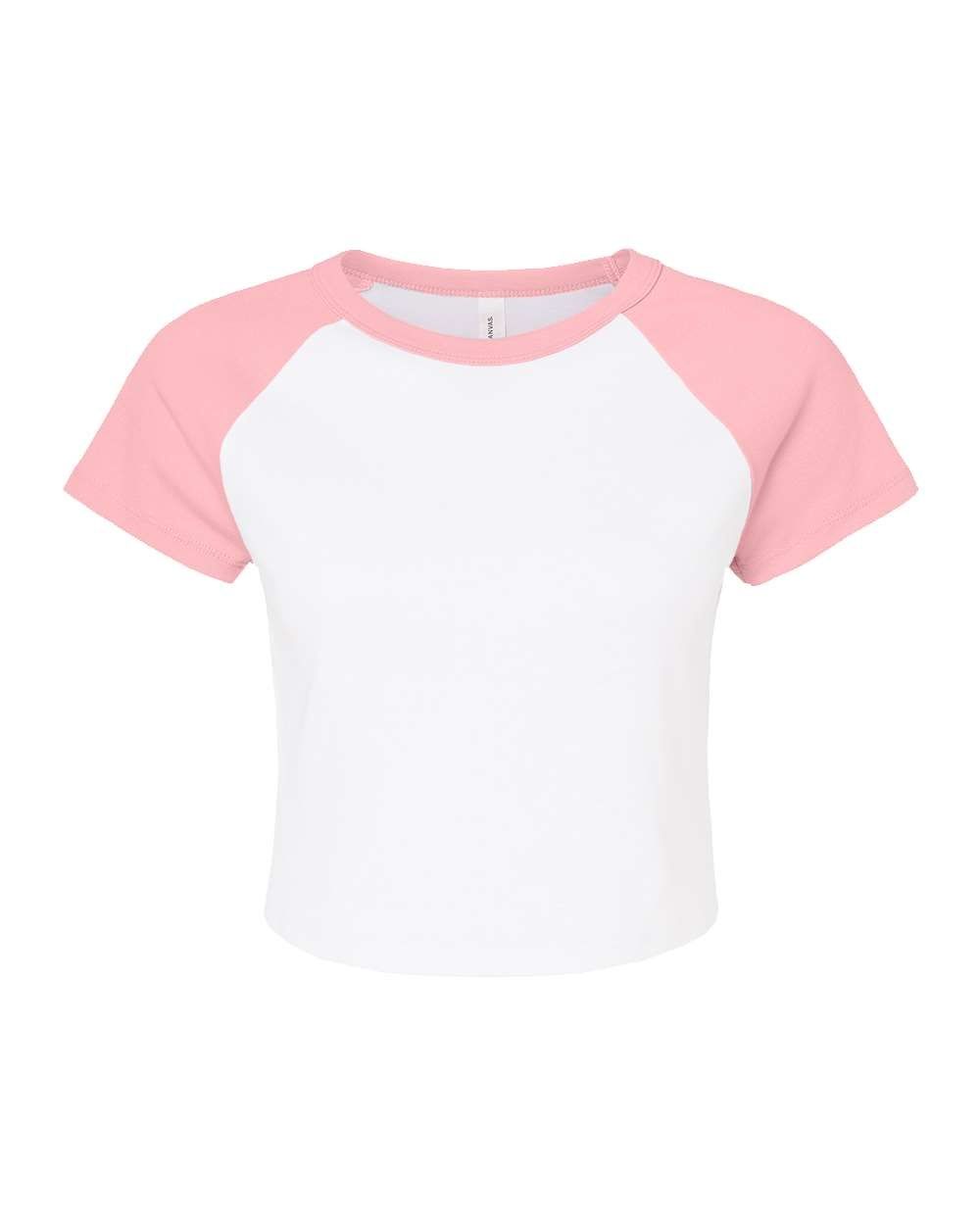 Bella and Canvas Womens Micro Rib Raglan Baby Tee in White/Pink