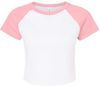 Am image of a Custom Bella and Canvas Womens Micro Rib Raglan Baby Tee in White/Pink!