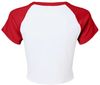 Am image of a Custom Bella and Canvas Womens Micro Rib Raglan Baby Tee in White/Red!
