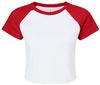 Am image of a Custom Bella and Canvas Womens Micro Rib Raglan Baby Tee in White/Red!
