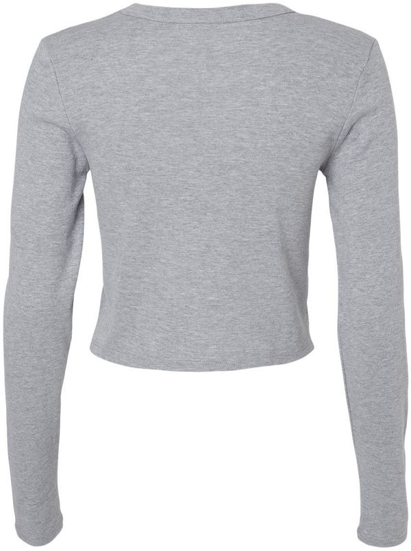 Am image of a Custom Bella and Canvas Womens Micro Rib Long Sleeve Baby Tee in Athletic Heather!