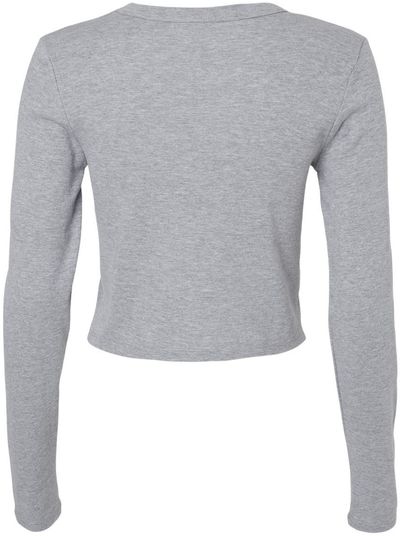 Am image of a Custom Bella and Canvas Womens Micro Rib Long Sleeve Baby Tee in Athletic Heather!