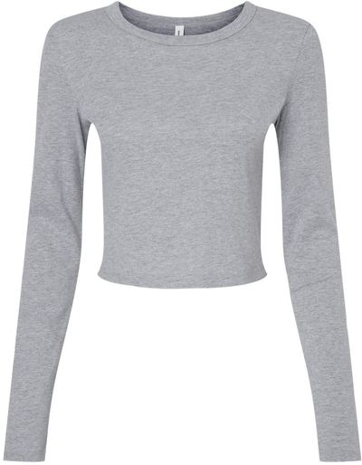 Am image of a Custom Bella and Canvas Womens Micro Rib Long Sleeve Baby Tee in Athletic Heather!