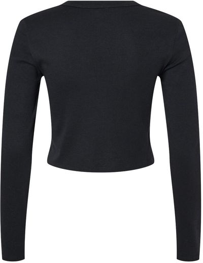 Am image of a Custom Bella and Canvas Womens Micro Rib Long Sleeve Baby Tee in Solid Black Blend!