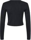 Am image of a Custom Bella and Canvas Womens Micro Rib Long Sleeve Baby Tee in Solid Black Blend!