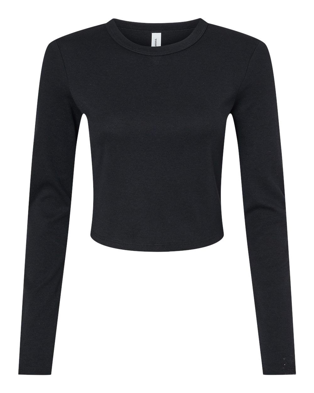 Bella and Canvas Womens Micro Rib Long Sleeve Baby Tee in Solid Black Blend