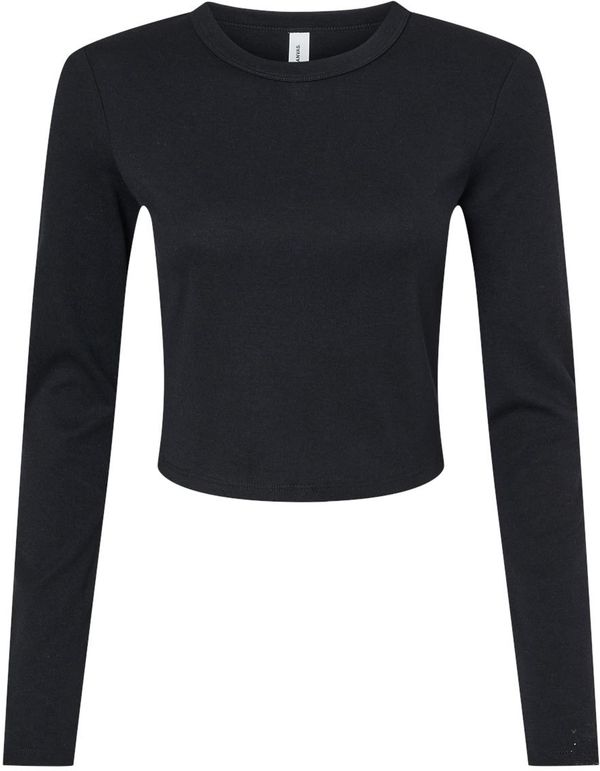 Am image of a Custom Bella and Canvas Womens Micro Rib Long Sleeve Baby Tee in Solid Black Blend!
