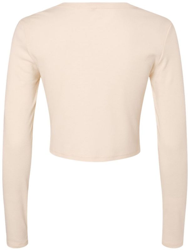 Am image of a Custom Bella and Canvas Womens Micro Rib Long Sleeve Baby Tee in Solid Natural Blend!