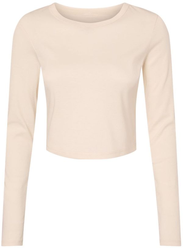 Am image of a Custom Bella and Canvas Womens Micro Rib Long Sleeve Baby Tee in Solid Natural Blend!